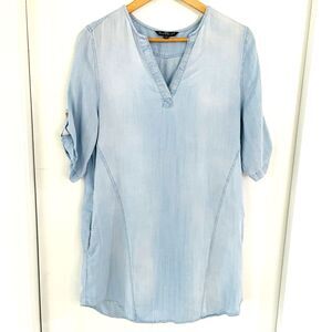 Velvet Heart Dress Size S 100% Tencel Chambray Shirt Short Roll Tab Slv Pockets